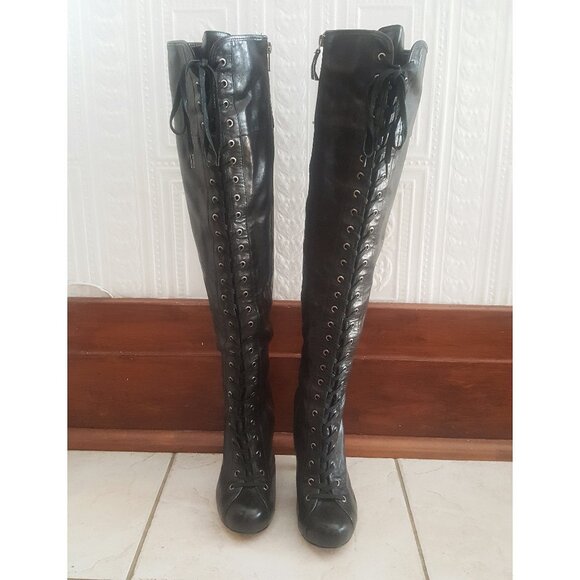 Nine West over the knee laced up leather boots - Picture 2 of 11